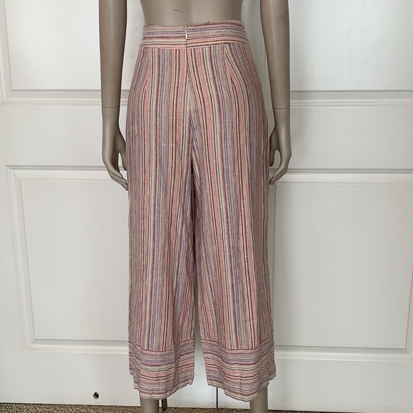 Forever 21 Linen Blend Multi Stripe High Waist Wide Leg Boho Capri - Picture 5 of 8